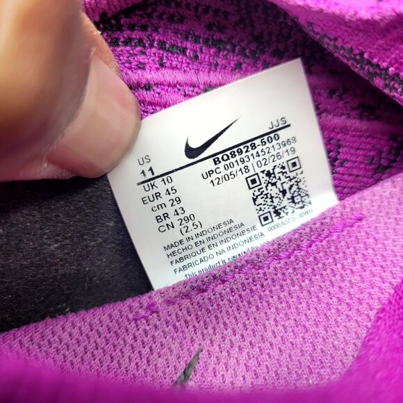 Nike Epic React Flyknit 2 Sneakers Men's Size 11 Purple Athletic Running Shoes - Picture 10 of 14